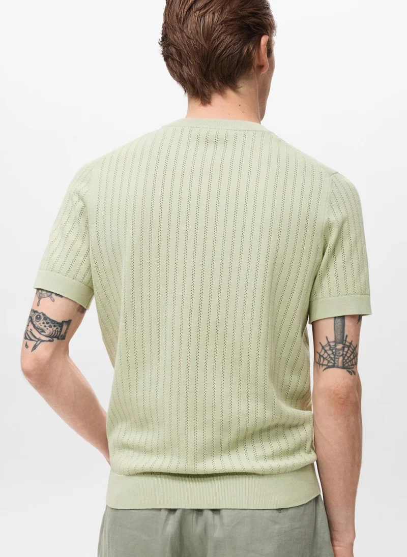 Mango Man Striped Openwork  T-Shirt